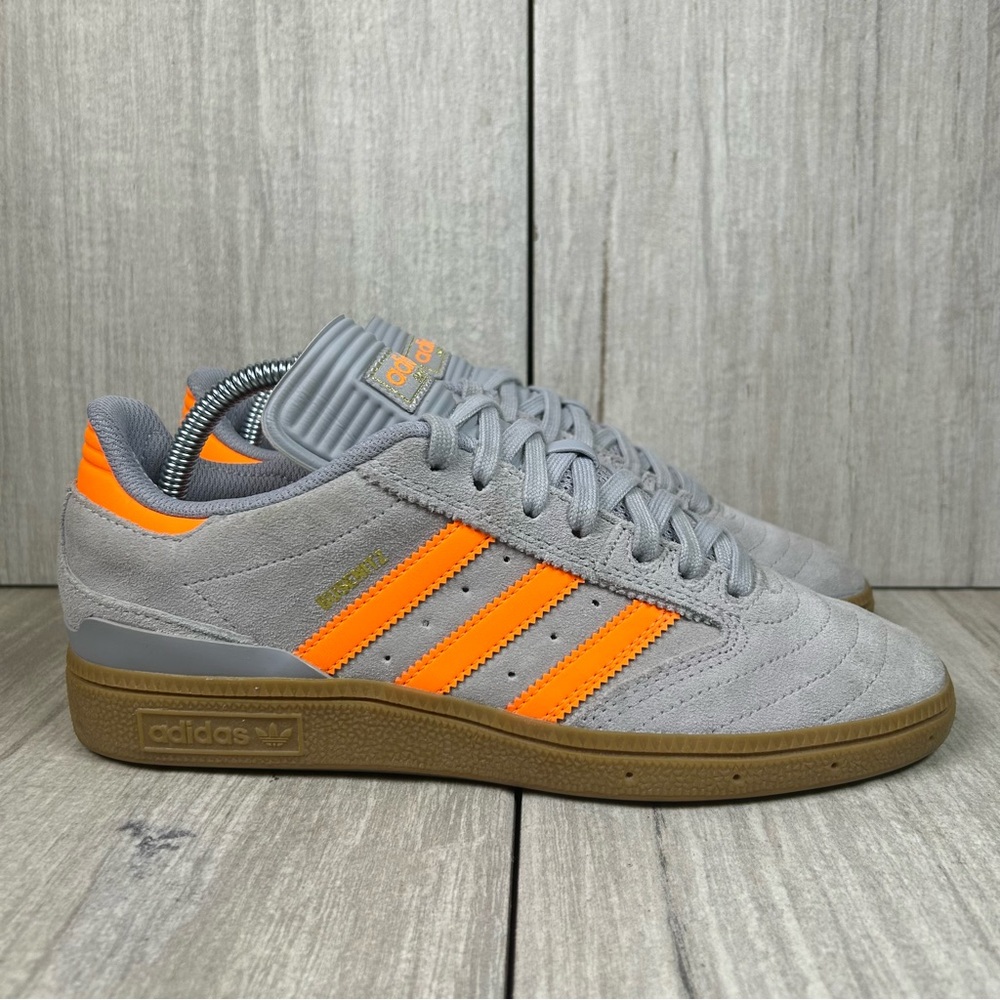 Adidas Men’s Grey Suede Sneakers with Orange Stripes